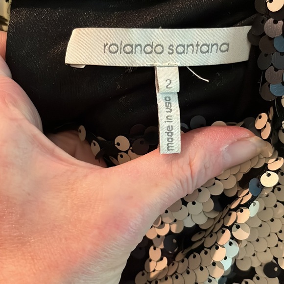 Rolando Santana Black and Cream Reversible Sequins Cocktail Dress, Size 2 - Picture 4 of 5
